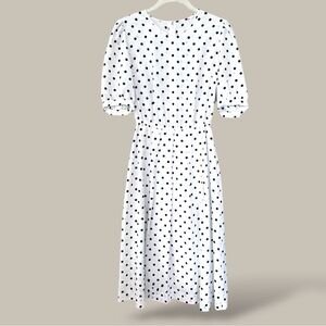Vintage 80s Polka Dot Puff Sleeve Dress 1940s Style Small